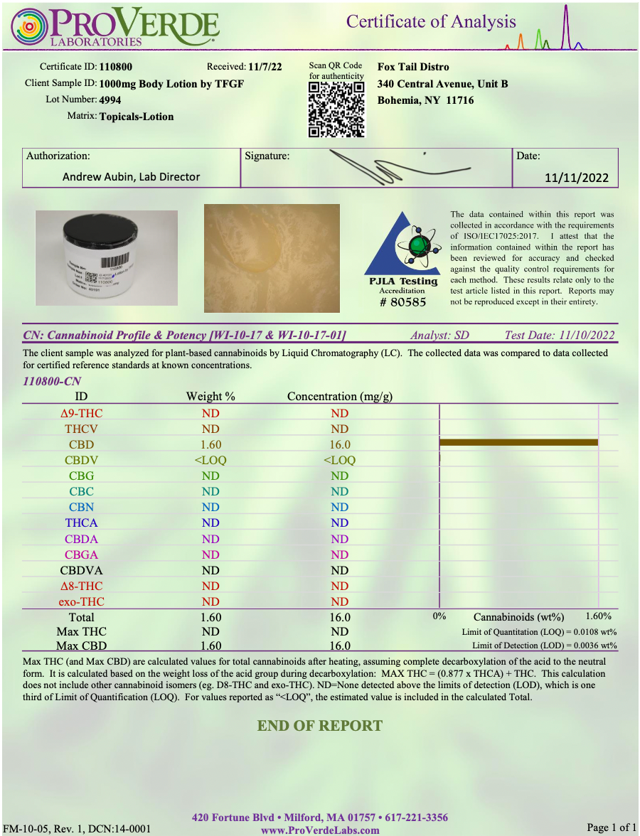 Feel Good Factory - 1000mg CBD Body Lotion