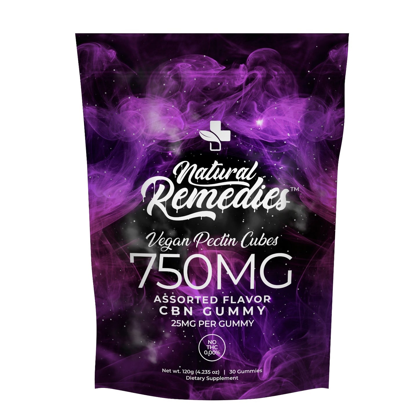 Natural Remedies 750mg CBN Sleep Gummies 0.00% THC (THC FREE) Vegan Organic - 25mg CBN Each Piece - 30 count