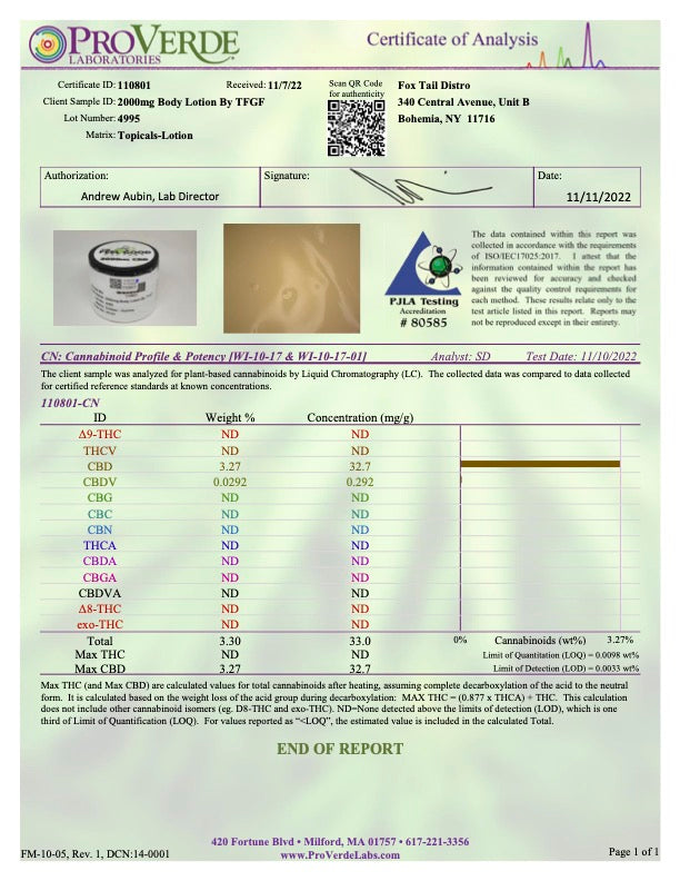 The Feel Good Factory 2000 mg Certificate of Analysis