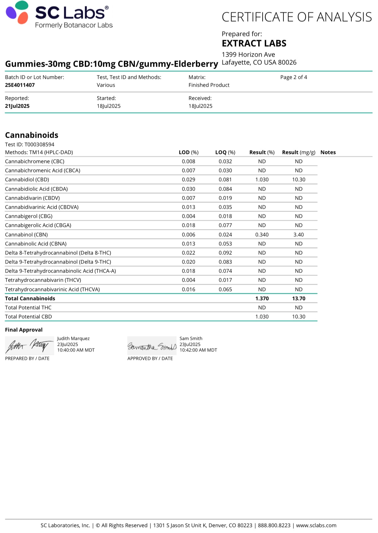 Extract Labs "Night time" CBD/CBN Gummies - 900mg CBD/ 300mg CBN - 0.00% THC (THC FREE)