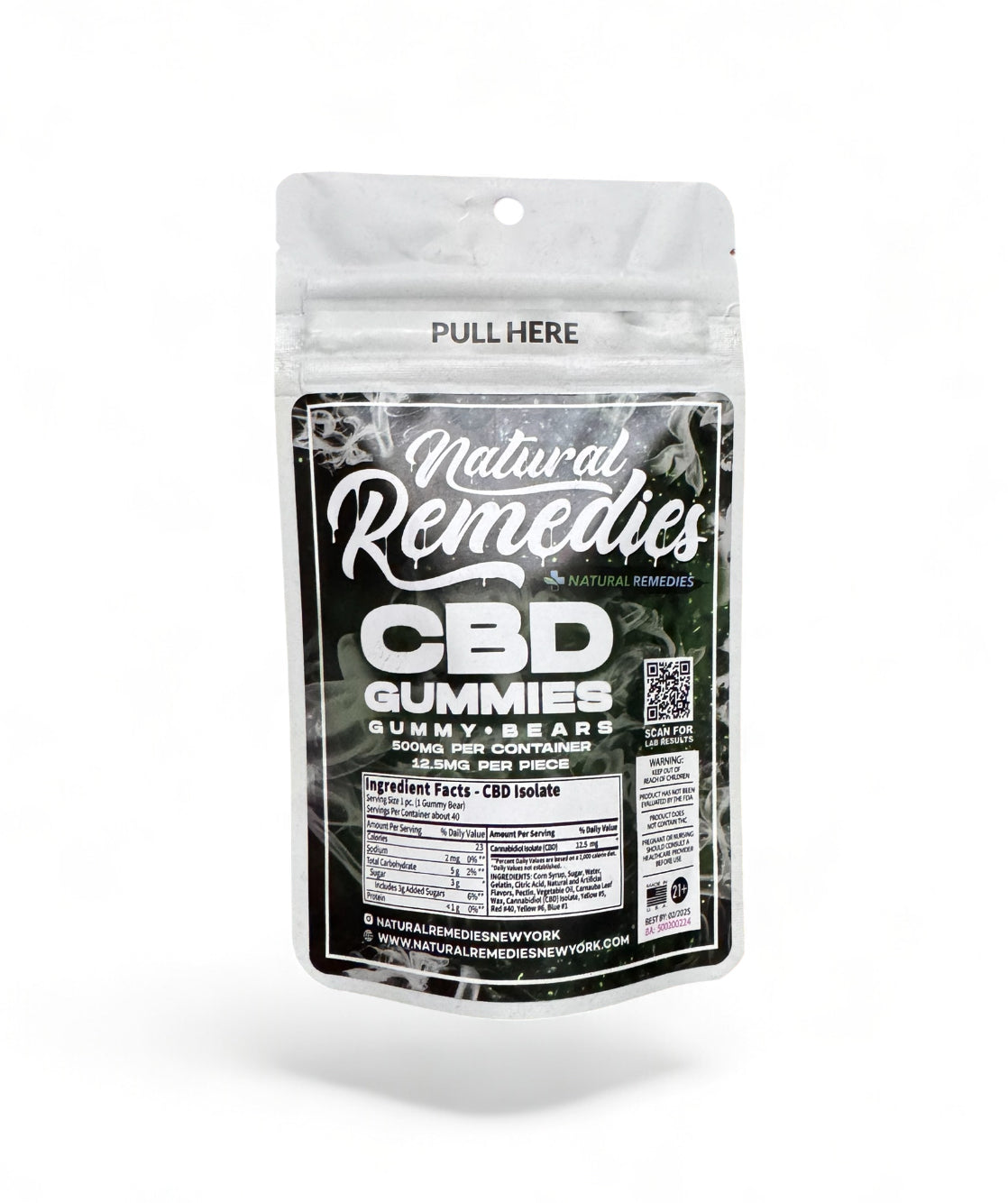 Natural Remedies 500mg Isolate CBD Gummies 0.00% THC - Gummy Bears 500mg - 12.5mg CBD Per Piece