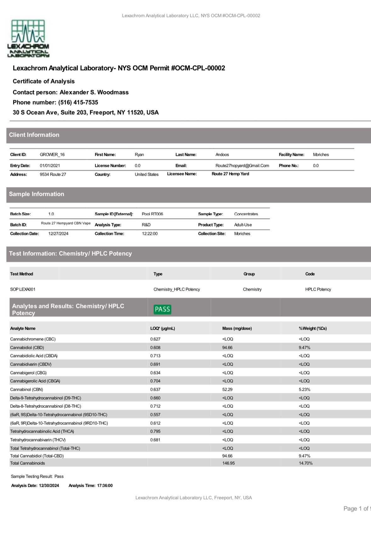 Route 27 CBN Vape Cartridge - 1g