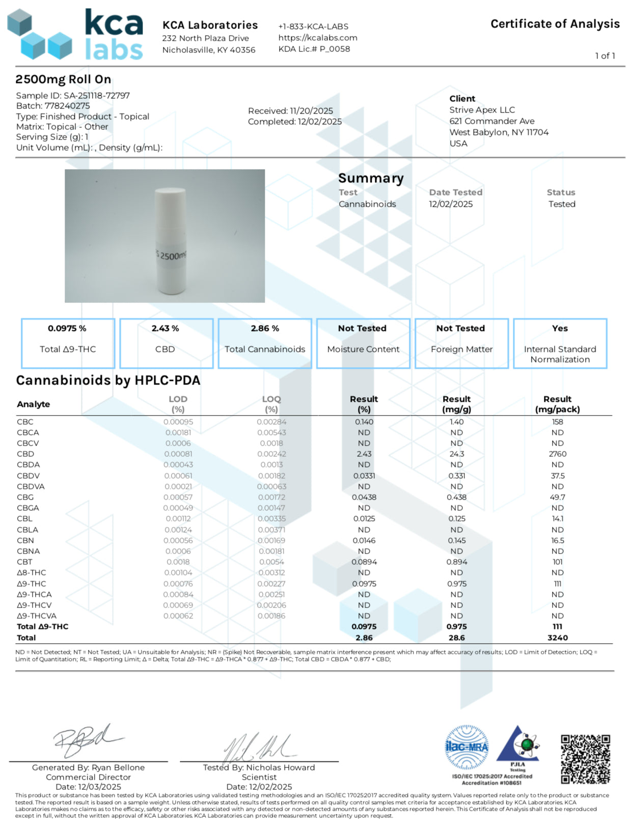 Natural Remedies Full Spectrum CBD Roll On - 2500mg