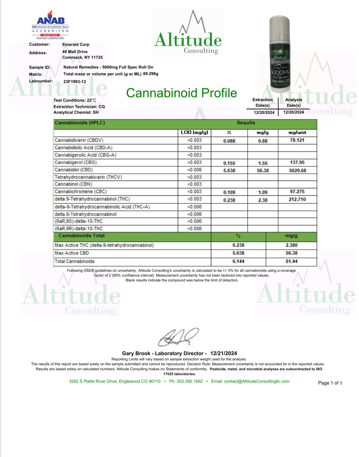 Natural Remedies Full Spectrum CBD Roll On - 5000mg