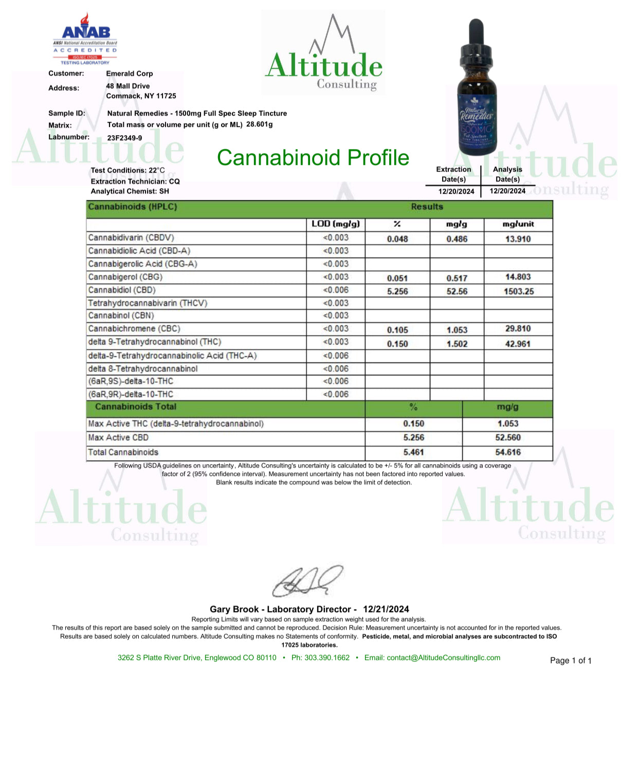 Natural Remedies 1500mg "Sleep" Melatonin Chamomile Organic Full Spectrum CBD Tincture 30ml