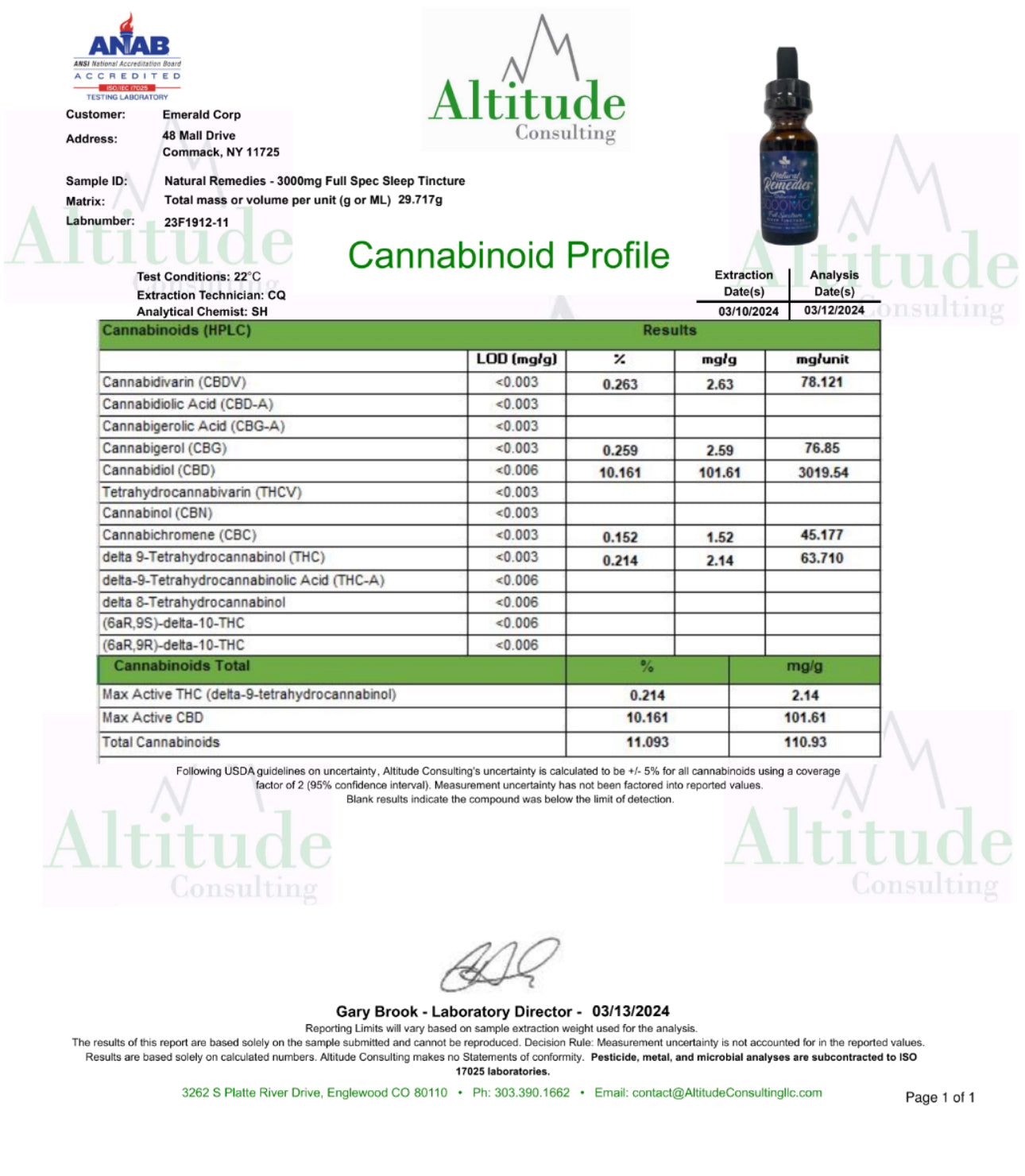 Natural Remedies 3000mg "Sleep" Melatonin Chamomile Organic Full Spectrum CBD Tincture 30ml