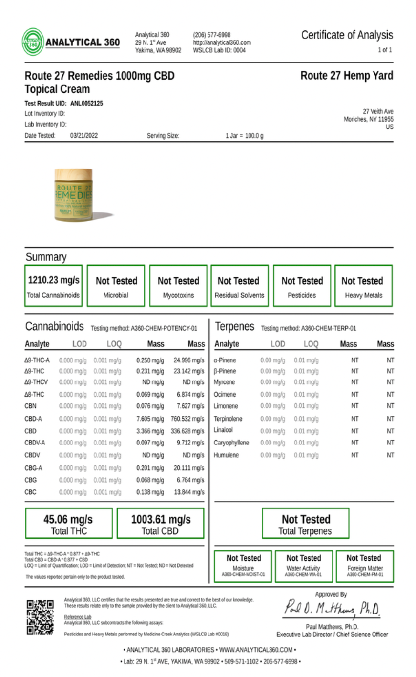 Route 27 CBD Hemp Salve Full Spectrum - 1000mg