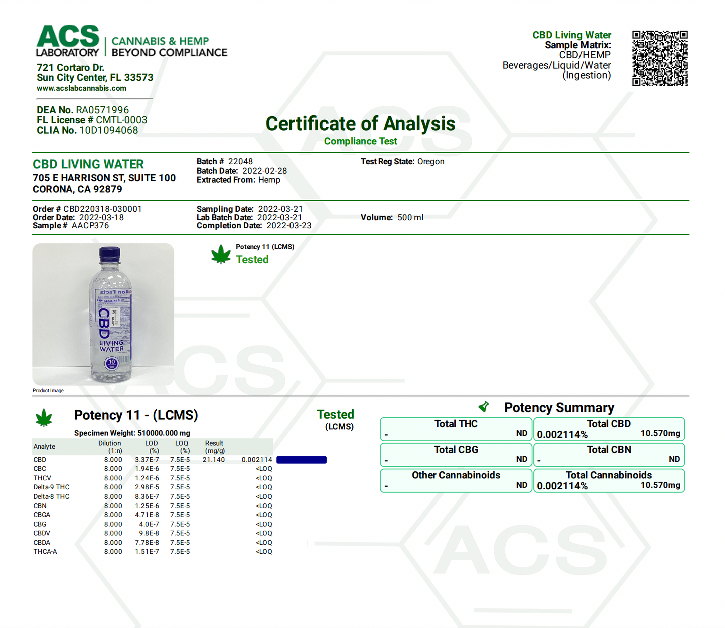 CBD Living Water - 10mg