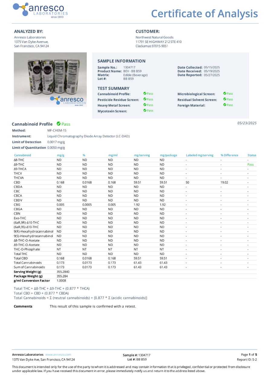 Wyld Blackberry Sparkling Water - 50mg CBD 0.00% THC (THC FREE)