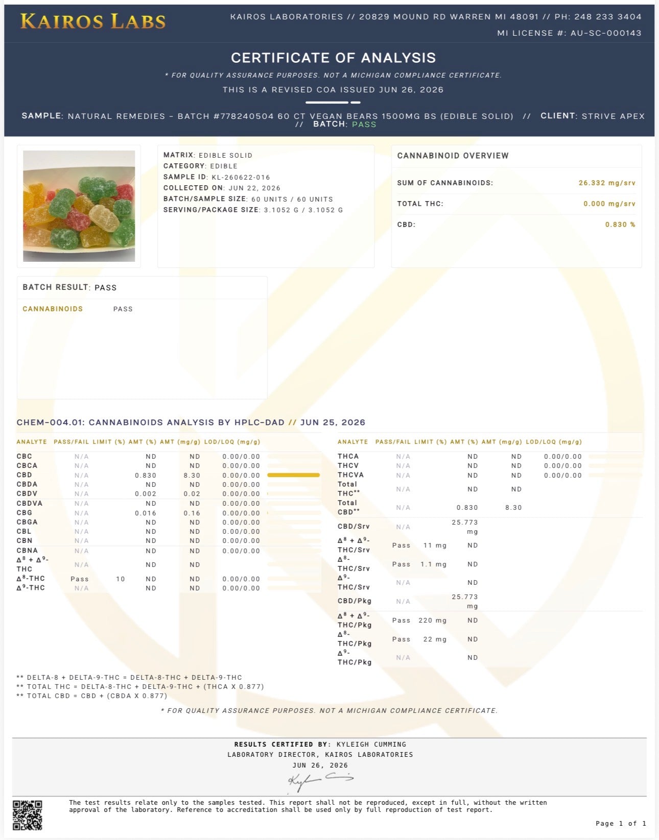 Natural Remedies 1500毫克广谱CBD软糖 - 每粒25毫克 - 60粒装 - 0.00%四氢大麻酚