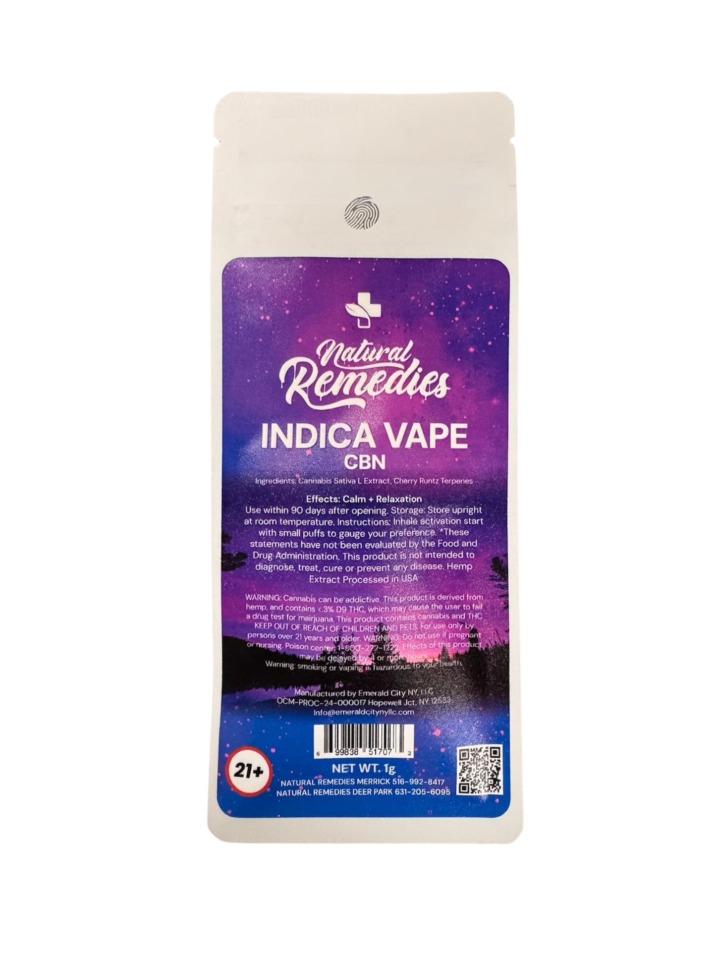 Natural Remedies Indica CBN Calming + Relaxation Disposable Vape Cartridge - 1g <0.3% THC