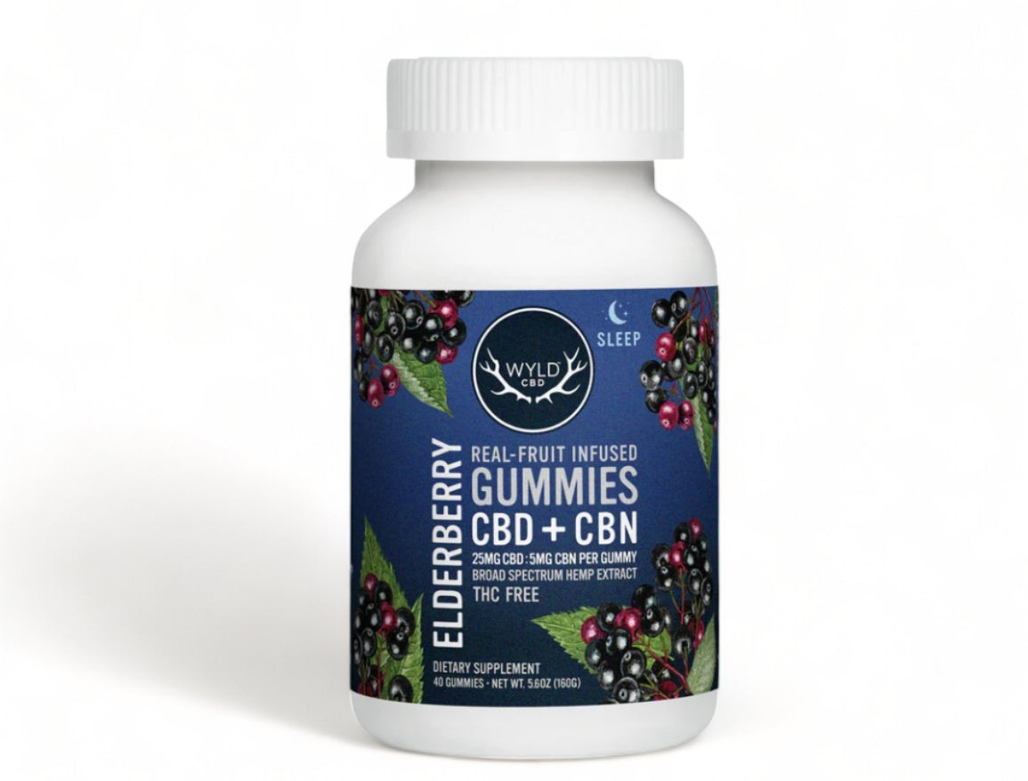 Wyld CBD + CBN Elderberry Gummies - 25mg Each THC Free Broad Spectrum - 40 Count