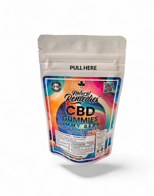 Natural Remedies Isolate CBD Gummies 0.00% THC - Gummy Bears 500mg - 12.5mg CBD Per Piece
