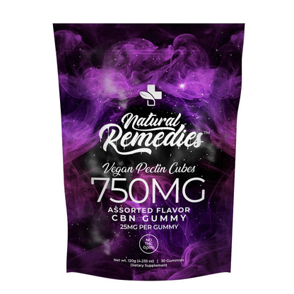 Natural Remedies 750mg CBN Sleep Gummies 0.00% THC (THC FREE) Vegan Organic - 25mg CBN Each Piece - 30 Count