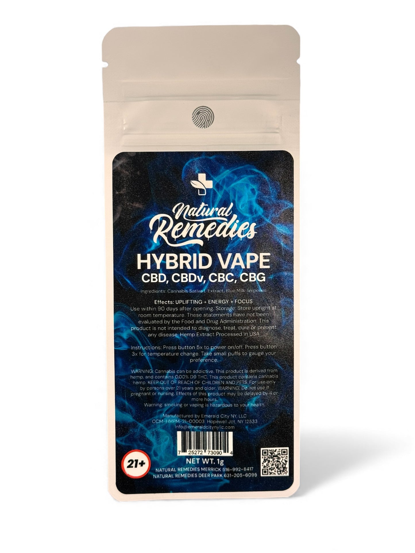 Natural Remedies Hybrid CBD/CBDv/CBC/CBG Uplifting + Energy Disposable Vape Cartridge - 1g - 0.00% THC