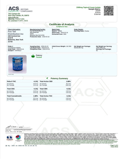 Natural Remedies Crema Tópica de CBD 1500mg 0.00% THC