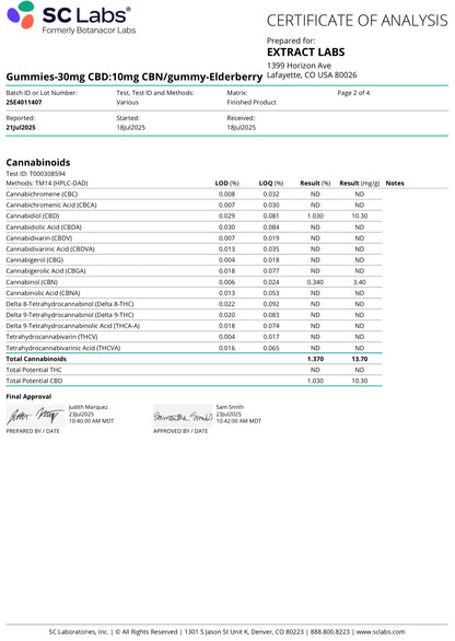 Gomitas de CBD/CBN "Night Time" de Extract Labs - 900mg CBD/ 300mg CBN - 0.00% THC (SIN THC)