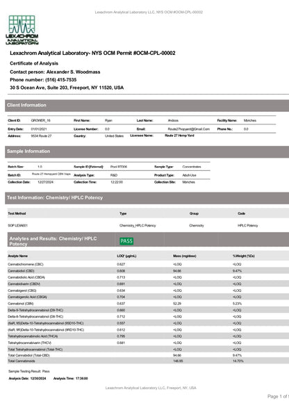 Cartucho de vaporizador CBN Route 27 - 1g
