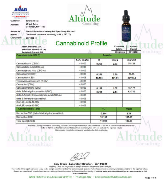 Natural Remedies 3000mg "Sleep" Melatonin Chamomile Organic Full Spectrum CBD Tincture 30ml