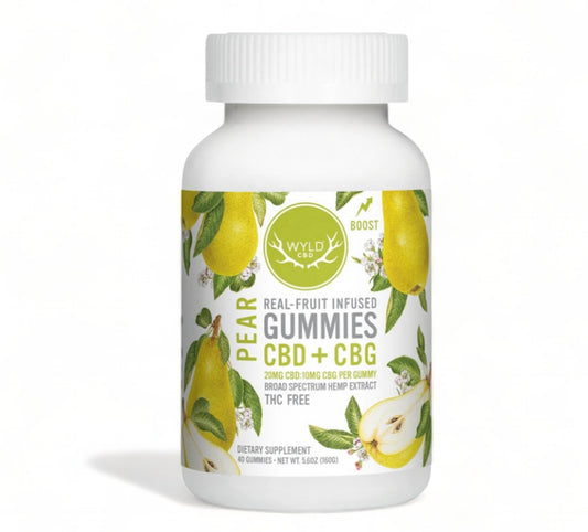 Wyld CBD + CBG Pear Gummies - 25mg Each THC Free Broad Spectrum - 40 Count