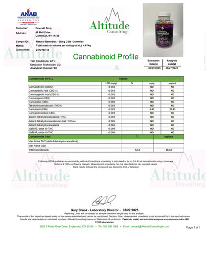 Remedios Naturales Gomitas de CBN para Dormir de 1500mg 0.00% THC (LIBRE DE THC) Veganas Orgánicas - 25mg de CBN por Pieza - 60 Unidades