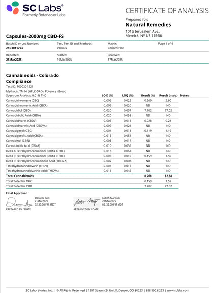 Cápsulas blandas de CBD de Natural Remedies - 60 unidades/33mg cada una - 2000mg de espectro completo <0.3% THC