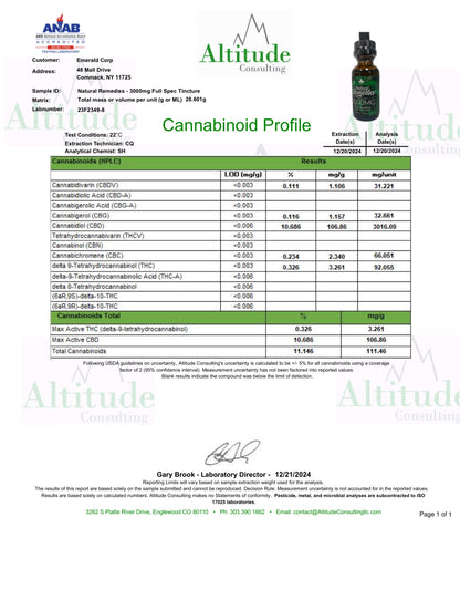 Tintura de CBD orgánica de espectro completo 3000 mg de Natural Remedies 30 ml <0.3% THC