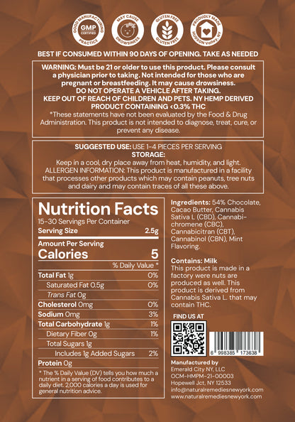 Natural Remedies Mint Chocolate Squares- Indica/Hybrid - 30 Count Full Spectrum - 1470mg Total