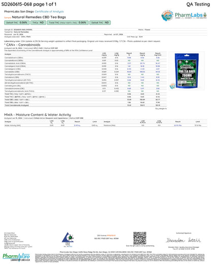Bolsitas de Té CBD Natural Remedies (2 por paquete) - 100 mg por bolsita de té