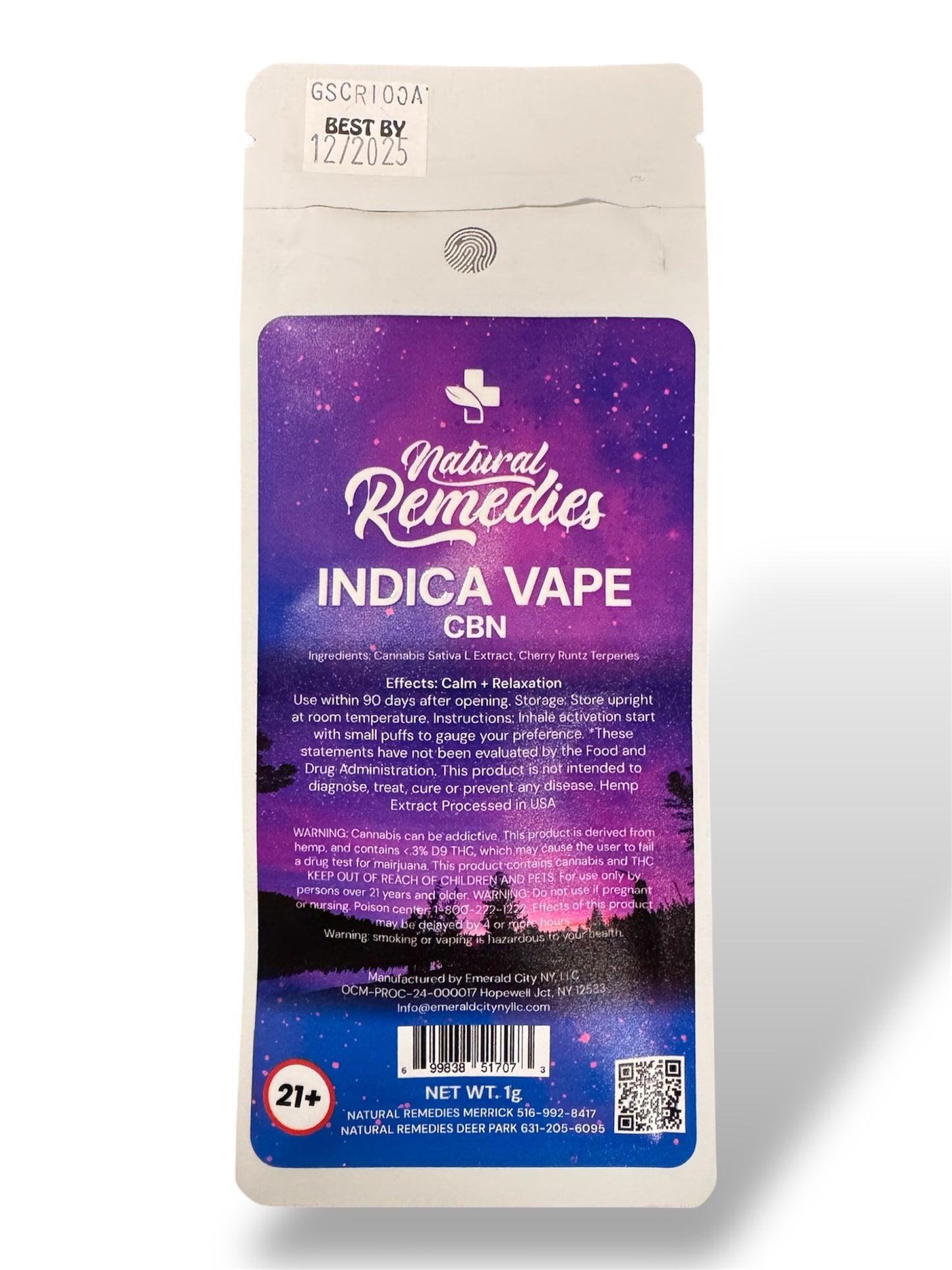 Natural Remedies Nighttime CBN Uplifting Disposable Vape Cartridge - 1g