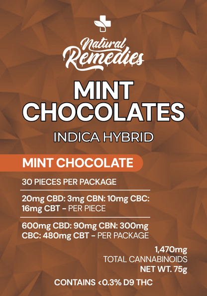 Natural Remedies Mint Chocolate Squares- Indica/Hybrid - 30 Count Full Spectrum - 1470mg Total