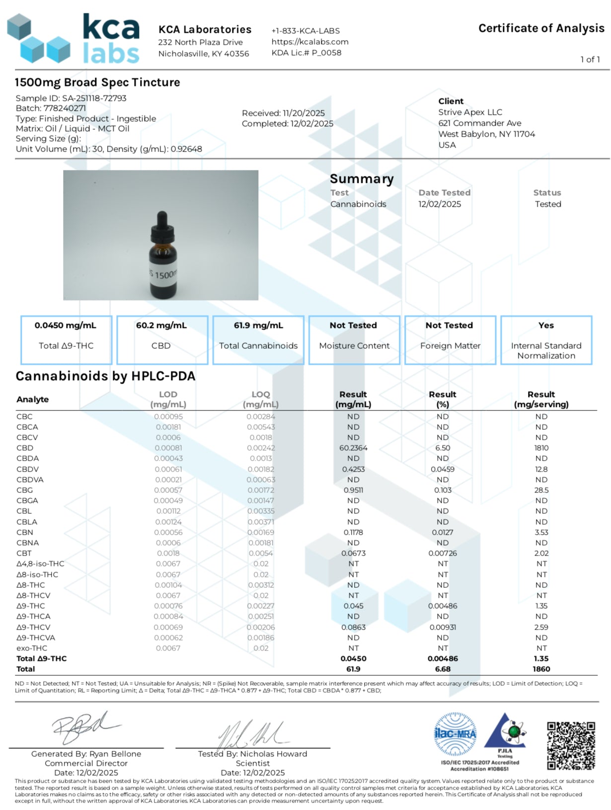 Natural Remedies 1500mg Broad Spectrum Organic CBD Tincture 30ml 0.00% THC