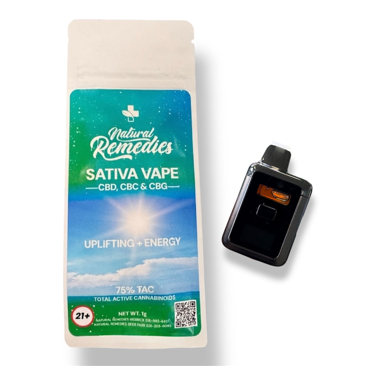 Natural Remedies Sativa CBD/CBC/CBG Uplifting + Energy Disposable Vape Cartridge - 1g <0.3% THC