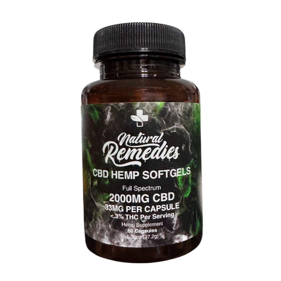 Cápsulas blandas de CBD de Natural Remedies - 60 unidades/33mg cada una - 2000mg de espectro completo <0.3% THC