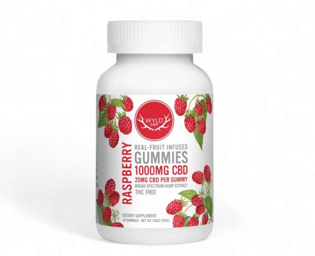 Wyld CBD Raspberry Gummies - 25mg Each THC Free Broad Spectrum - 40 Count