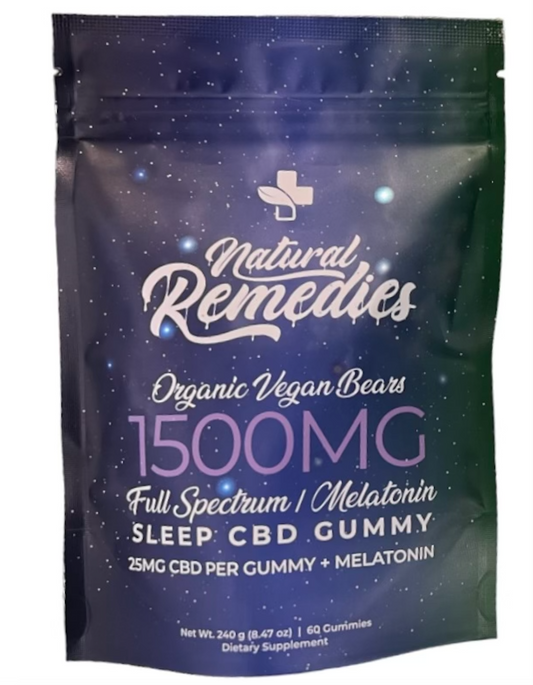 Natural Remedies 1500mg CBD + Melatonin Sleep Gummies 60 Count - 25MG Per Gummy