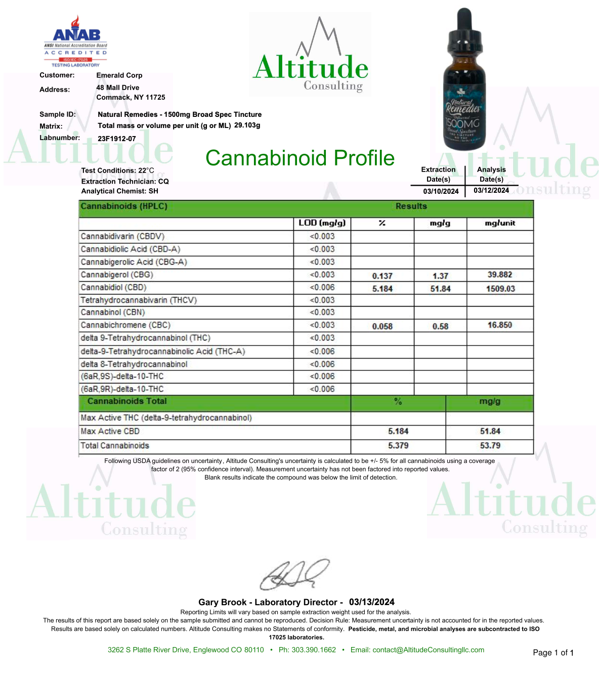 Natural Remedies 1500mg Broad Spectrum Organic CBD Tincture 30ml 0.00% THC