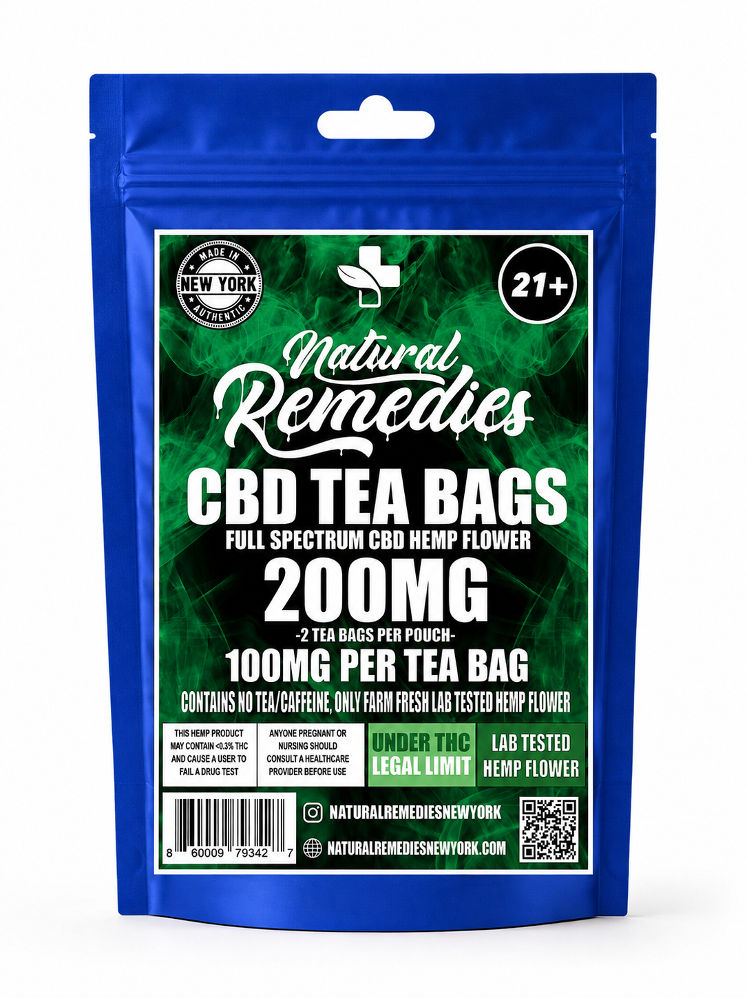 Bolsitas de Té CBD Natural Remedies (2 por paquete) - 100 mg por bolsita de té