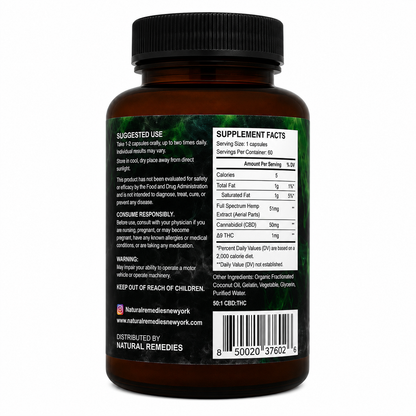 Cápsulas blandas de CBD de Natural Remedies - 60 unidades/33mg cada una - 2000mg de espectro completo <0.3% THC