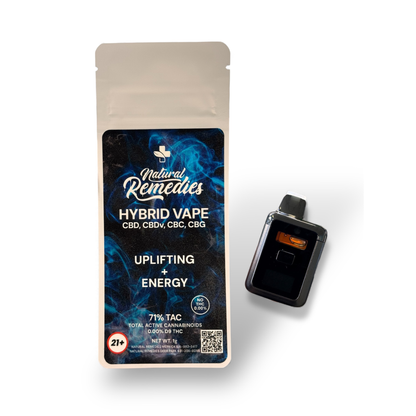 Cartucho de vape desechable Natural Remedies Híbrido CBD/CBDv/CBC/CBG Elevación + Energía - 1g - 0.00% THC