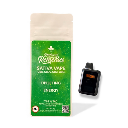 Cartucho desechable para vapeador Natural Remedies Sativa CBD/CBDv/CBC/CBG Elevador + Energía - 1g <0.3% THC