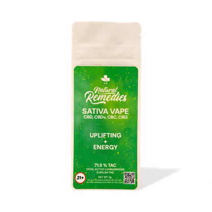 Cartucho desechable para vapeador Natural Remedies Sativa CBD/CBDv/CBC/CBG Elevador + Energía - 1g <0.3% THC