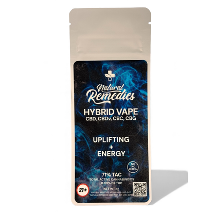 Cartucho de vape desechable Natural Remedies Híbrido CBD/CBDv/CBC/CBG Elevación + Energía - 1g - 0.00% THC
