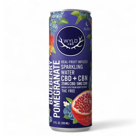Wyld Blueberry Pomegranate Sparkling Water “Night time” - 25mg CBD + 5mg CBN 0.00% THC (THC FREE)