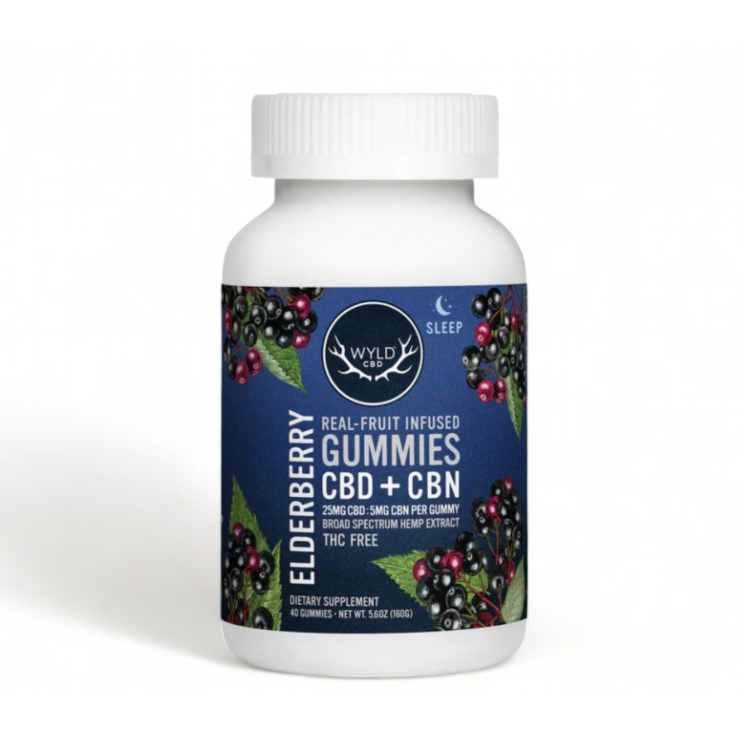 Wyld CBD + CBN Elderberry Gummies - 25mg Each THC Free Broad Spectrum - 40 Count