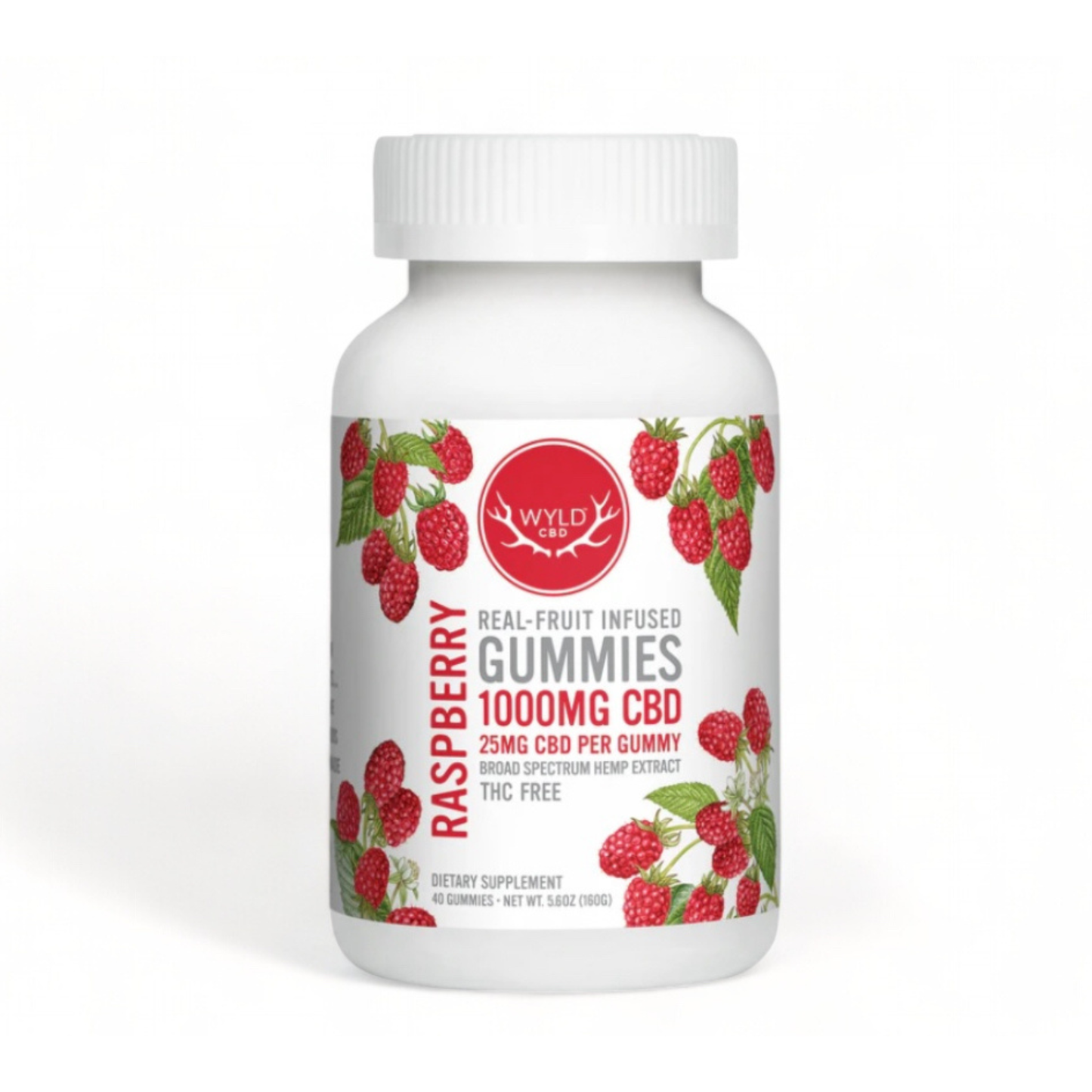 Wyld CBD Raspberry Gummies - 25mg CBD Each Broad Spectrum - 40 Count - 0.00% THC (THC FREE)