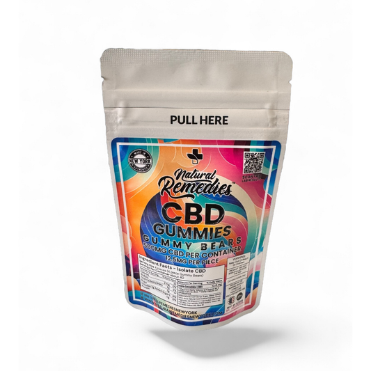 Natural Remedies 500mg Isolate CBD Gummies 0.00% THC - Gummy Bears 500mg - 12.5mg CBD Per Piece