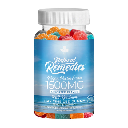 Natural Remedies Gomitas de CBD de espectro completo de 1500 mg para el día - 25 mg de CBD cada una - 60 unidades