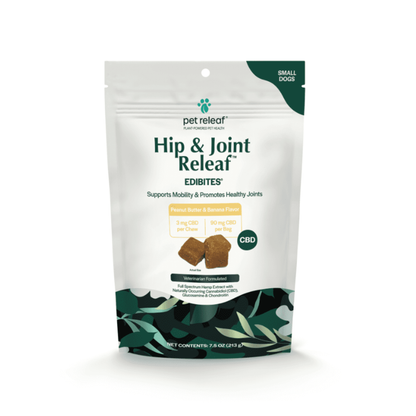 Pet Releaf CBD Edibites Mantequilla de maní y cadera y articulación de plátano - Razas pequeñas/medianas