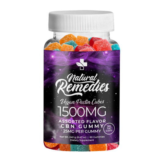 Natural Remedies 1500mg CBN Sleep Gummies 0.00% THC (THC FREE) Vegan Organic - 25mg CBN Each Piece - 60 Count
